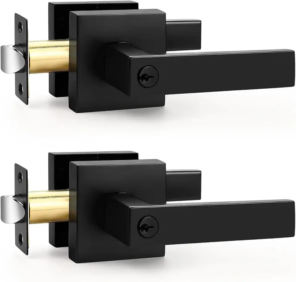 Probrico 2 Pack Matte Black Door Entry Levers, Different Keys Entrance Handles Hardware for Front/Back Door & Keyed Gate,Heavy Duty Universal Handling Lockset Leverset