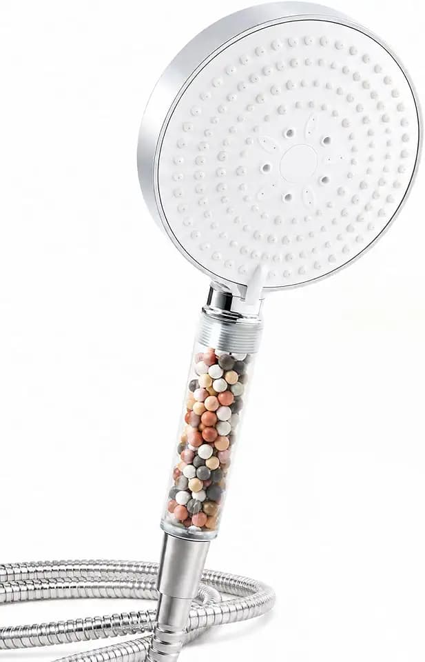 OFFO Duschkopf mit Schlauch 1,6m mit Verdrehschutz, 13cm Groß mit 20 Schichten Filtration, Handbrause mit Filter 6 Strahlarten, Duschschlauch mit Duschbrause Kalkfilter, Weiß