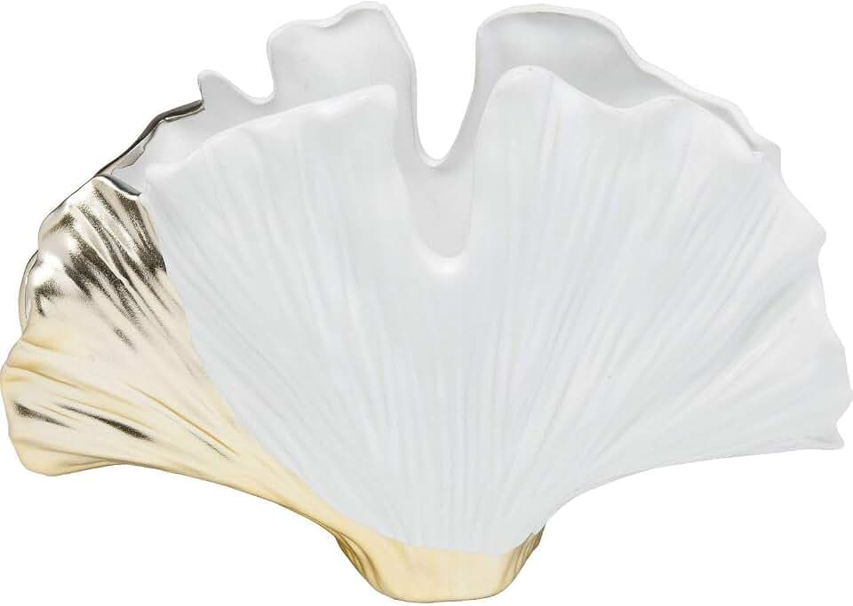 Kare Design Vase Gingko Elegance, Weiß/Gold, 18cm Höhe