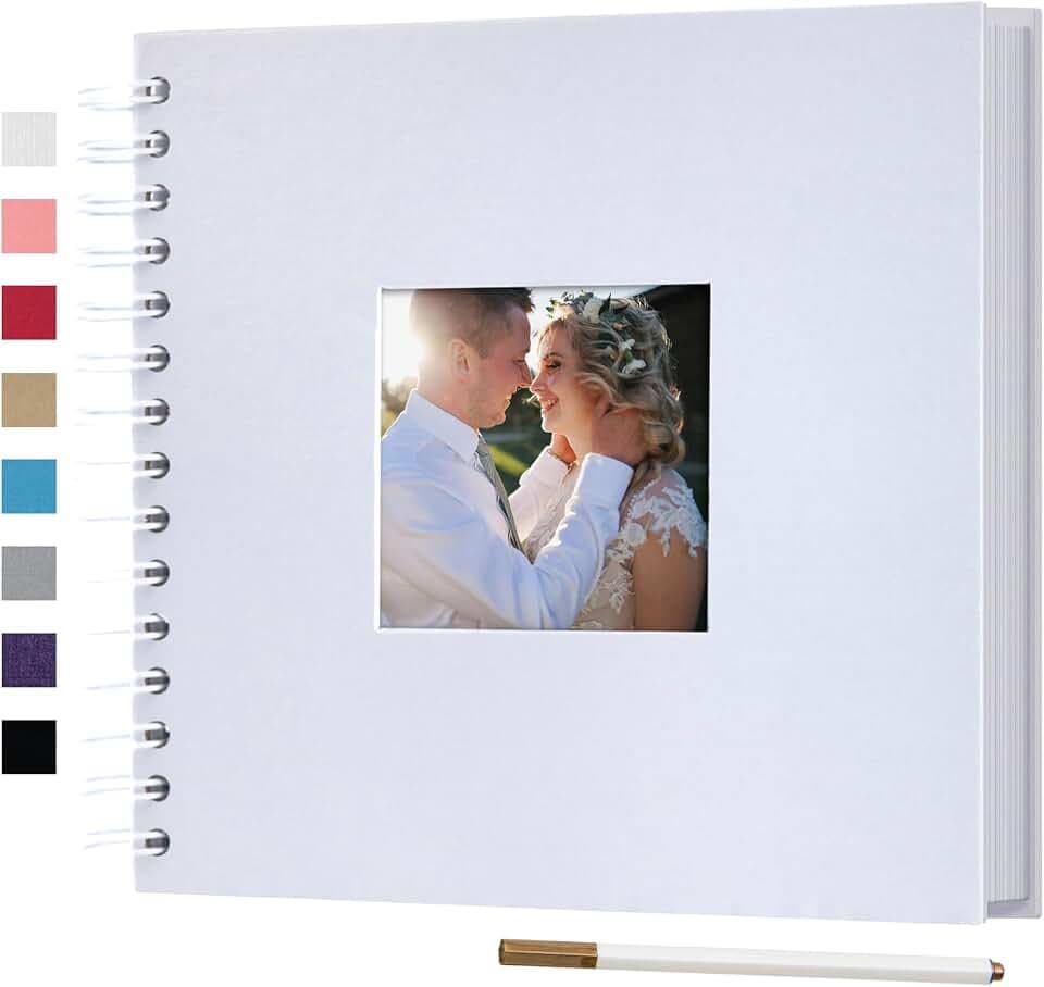 8 x 8 Inch Small DIY Scrapbook Photo Album with Window 80 Pages, White