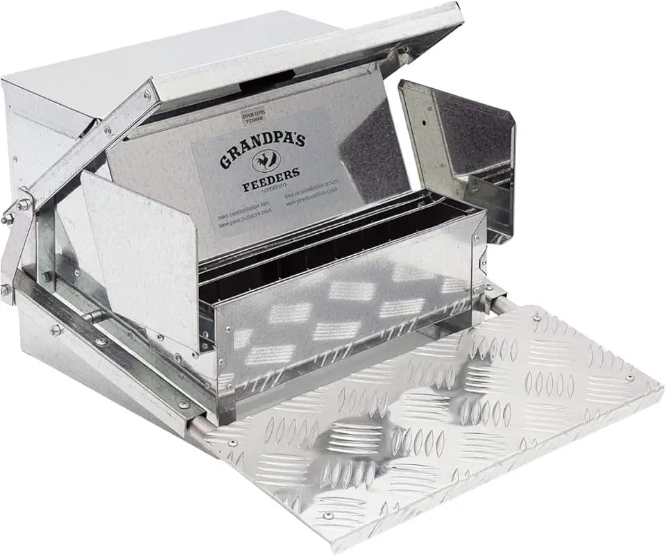 Grandpas Feeders Automatic Chicken Feeder - 40 lbs No Waste Poultry Feeder, Rat Proof & Rodent Proof Treadle Chicken Feeder, Galvanized Steel with Lid, Feeds 6-12 Chickens up to 10 Days