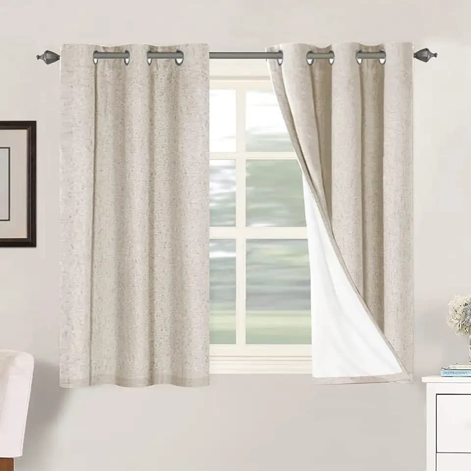 H.VERSAILTEX 100% Blackout Linen Curtains 45" L 2 Panels Natural