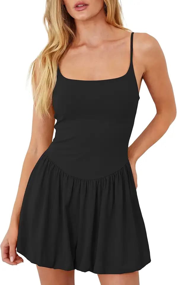 Beaully Women's Adjustable Spaghetti Strap Mini Bubble Dress with Built in Shorts Backless Double Lined Short Party Dresses