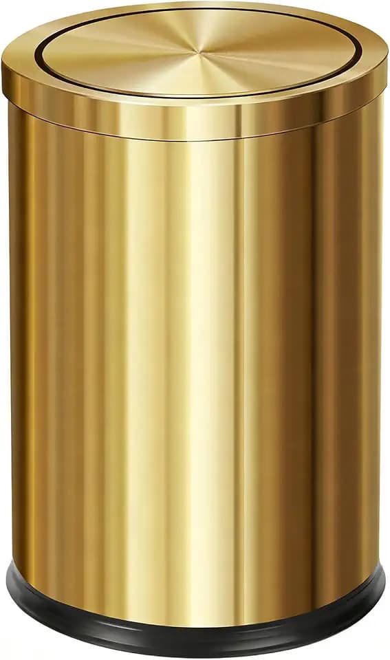 2.4gallon Steel Gold Bathroom Trash can with Swing Lid,Fingerprint-Proof