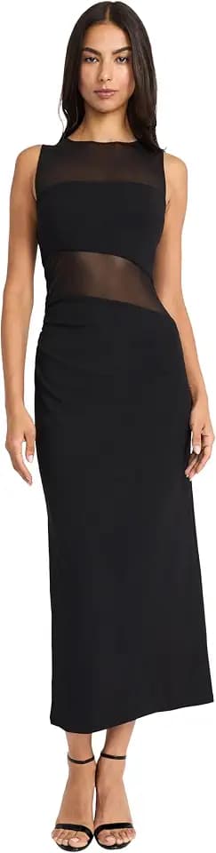 Donna Morgan Women's Women's Sleeveless Mesh Panel Maxi Gown - Fitted Silhouette with Side Slit - Elegant Formal Dress