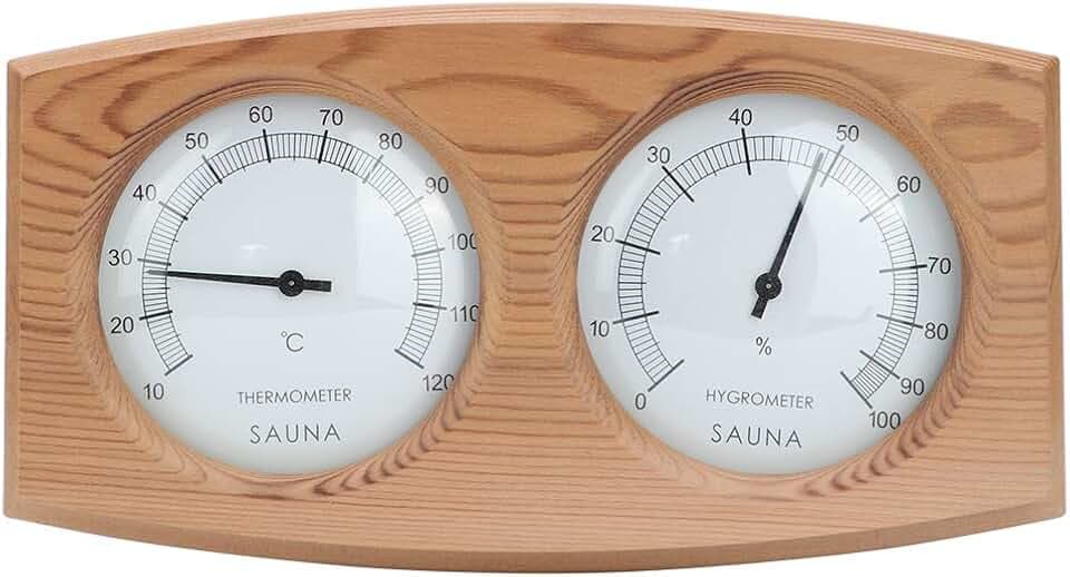 2-in-1 HolzHygrometer, Thermometer, Hygrometer, Doppelzifferblatt, Saunaraum-Ausrüstung, Zubehör, Holz-Sauna-Thermometer