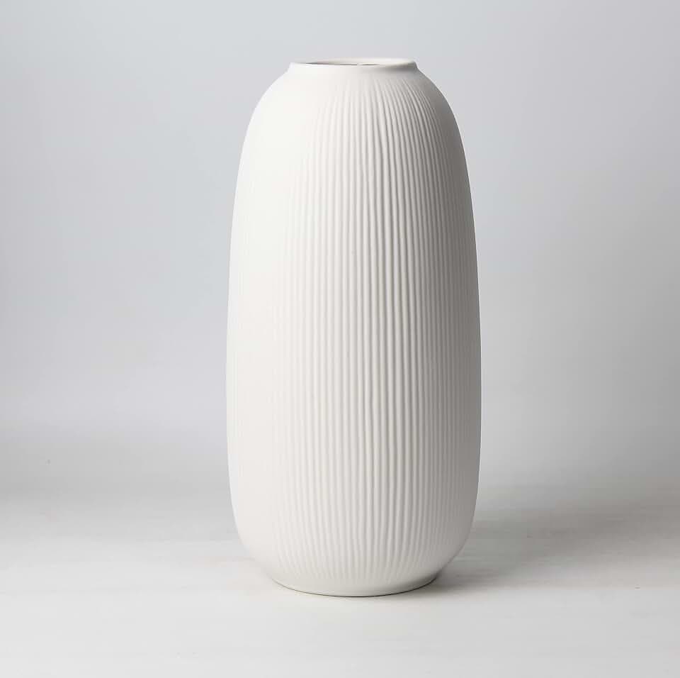 Portsea Lines Tonvase in Weiß – gehärtete Keramikvase – 25 cm Blumenvase (weiß)