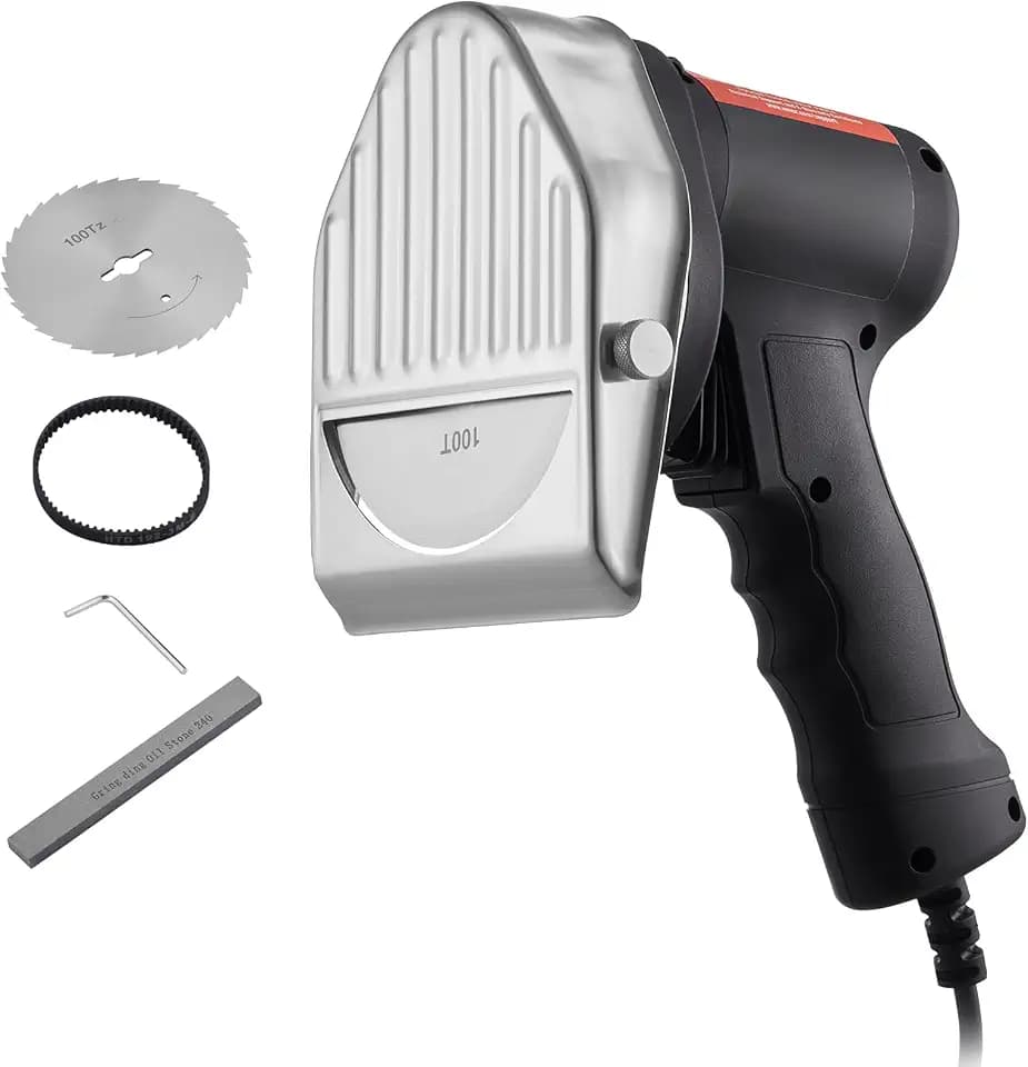 VEVOR Elektrisches Schawarma-Messer, 80 W, Türkisches Kebab-Messer, Kommerzieller Gyro-Schneider aus Edelstahl, Döner-Kebab-Fleischschneider mit 2 Klingen, 100 mm Klingendurchmesser