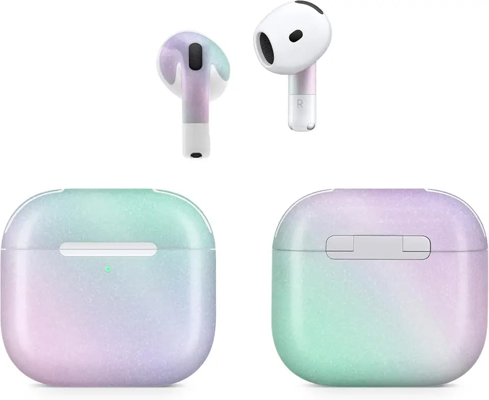 Glossy Glitter (2 Pack) Headphone Skin Compatible with Apple AirPods 4 - Cotton Candy - Premium 3M Vinyl Protective Wrap Decal Cover - Easy to Apply | Crafted in The USA by MightySkins