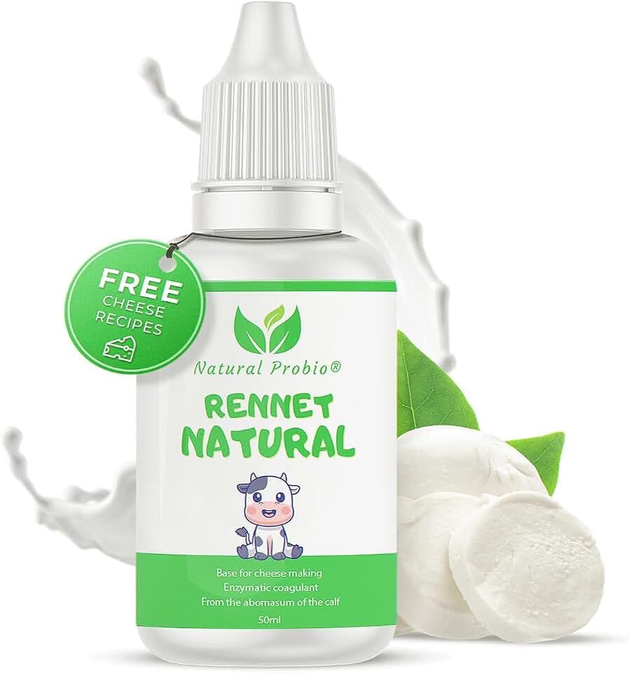 Natural Probio® Liquid Animal Rennet 1.7 fl oz for Artisan Cheese Making | Precise Dosage, high Concentration 1:10000 U, High Yield 66-132 gal | Enzymatic Coagulant for Soft and Hard Cheeses