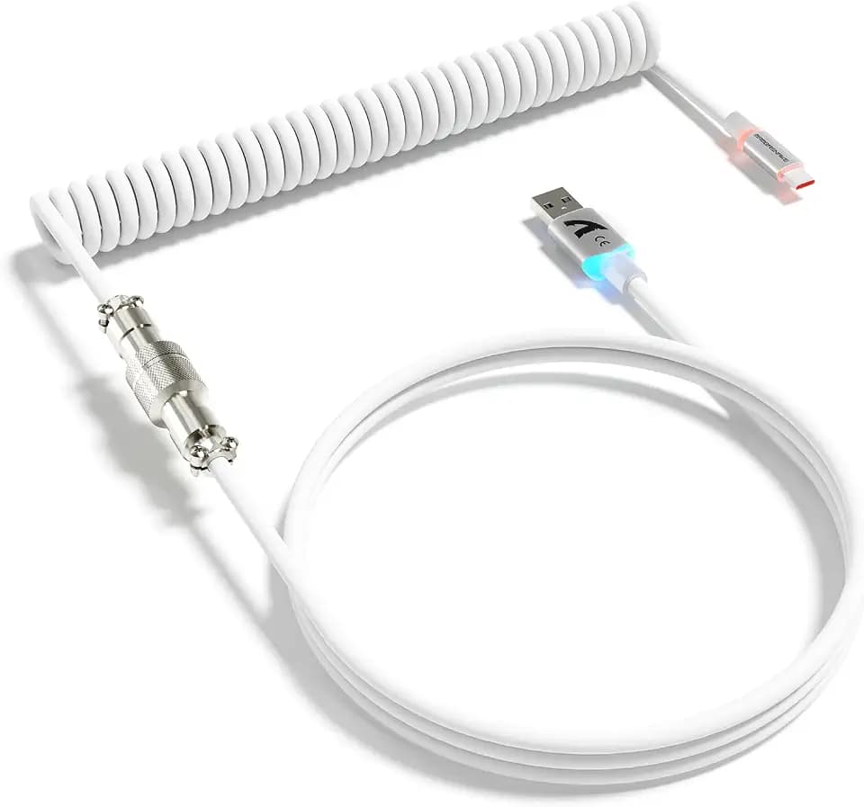 ATTACK SHARK C01 Ultra Coiled USB C Cable Double Sleeved TPU Cord-White