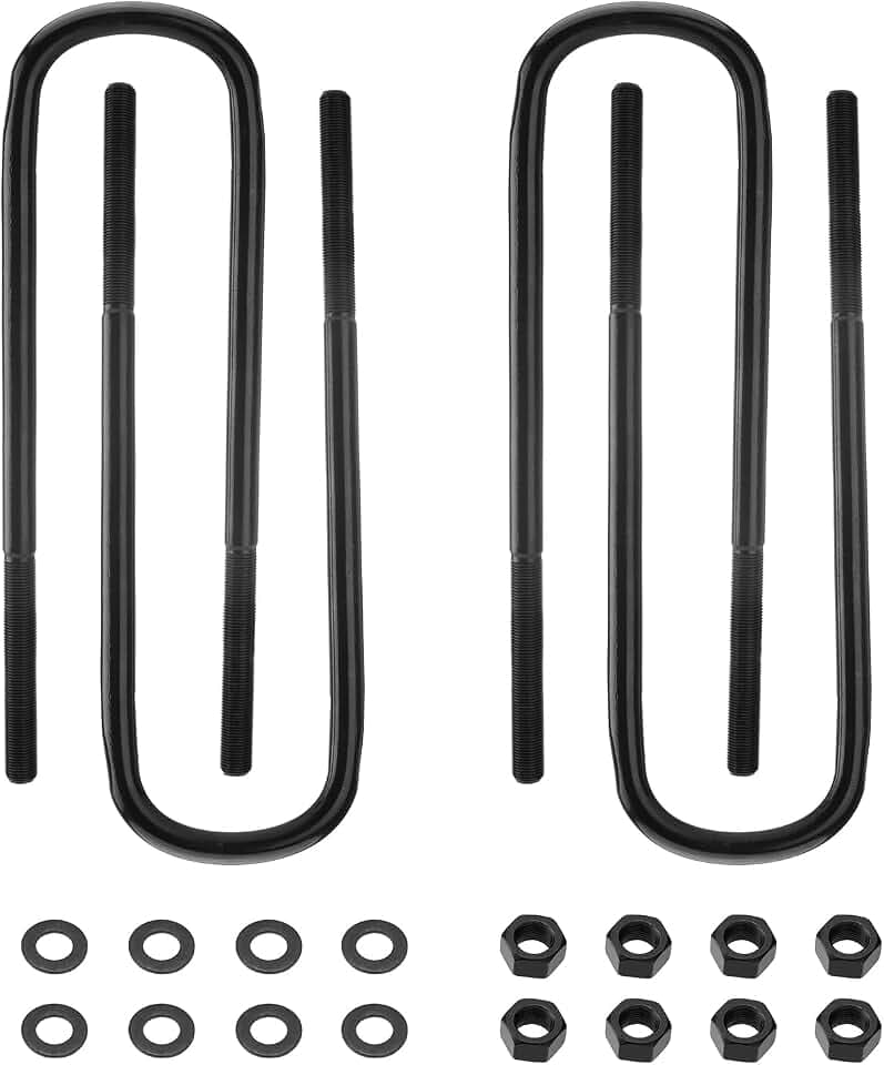 4pcs Semi-Round Bend Front U-Bolts Compatible with Ford F250 F350 Super Duty 4WD 1999-2004 12.5" Long x 3" Wide x 9/16" Threads with Hardware