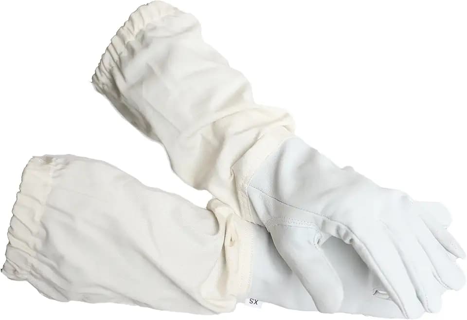 Goatskin Leather Beekeeper's Glove with Long Canvas Sleeve & Elastic Cuff. (Large)