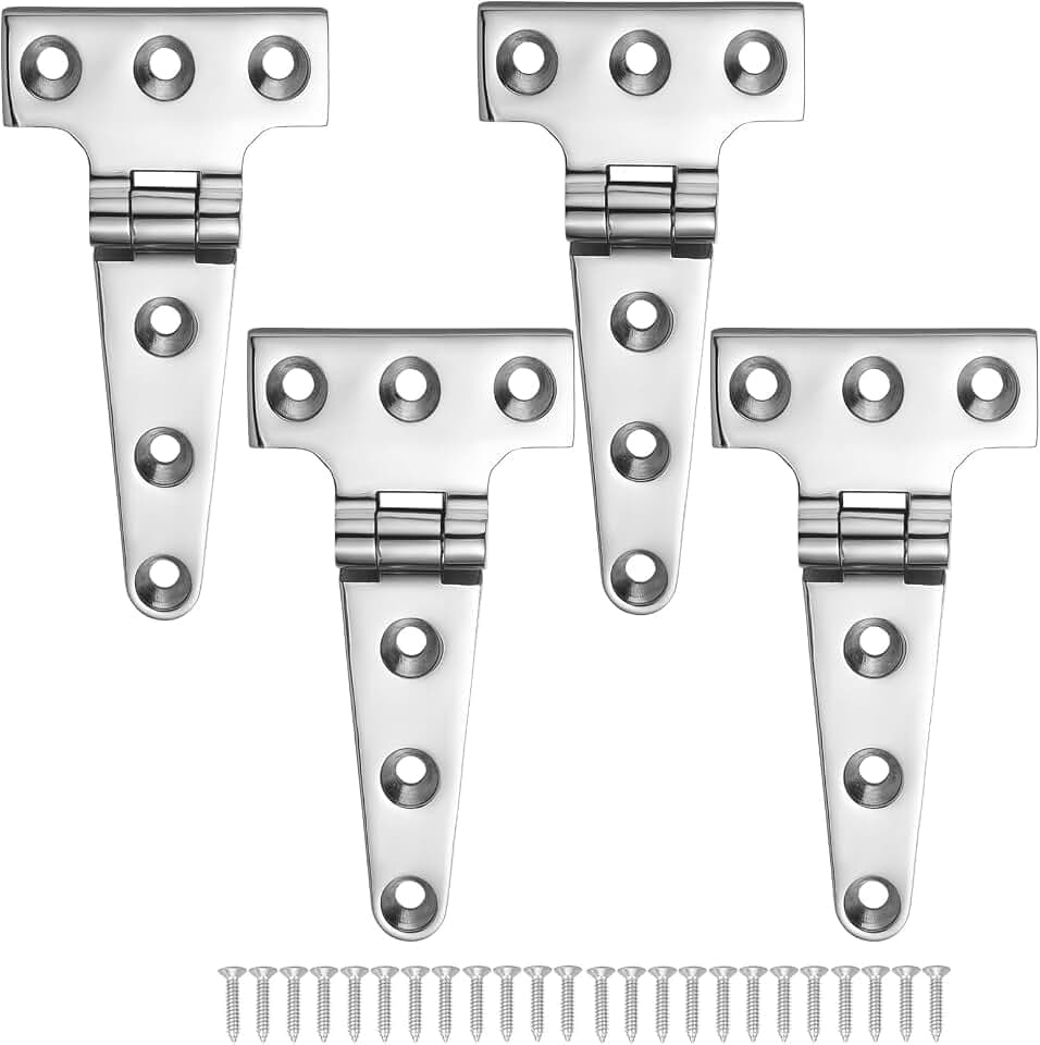 Robuste T-Scharniere für Boote, 316 Edelstahl, 10,2 x 5,5 cm, stabile Deckschranktürscharniere mit Schrauben (4 Stück)