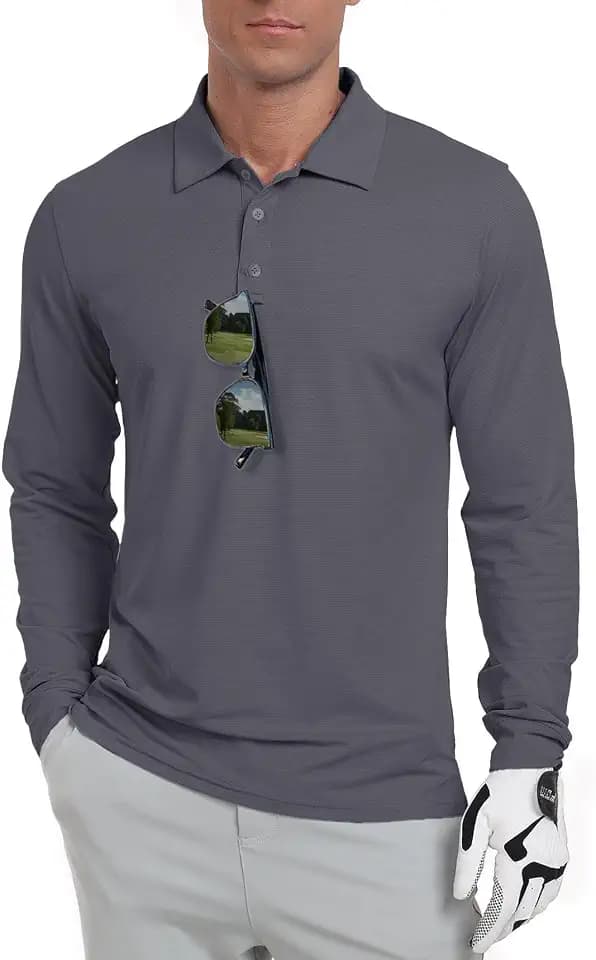 QIXING Herren Golf Polohemd Langarm UPF 50+ Quick Dry Atmungsaktiv Leichtes Sommer Sporthemd für Golf, Angeln, Tennis
