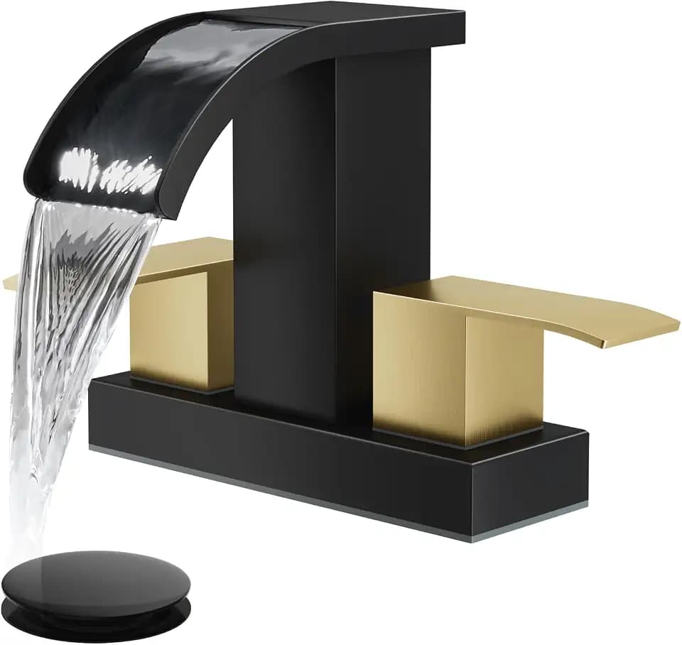 gotonovo Waterfall 4’’ Centerset Bathroom Sink Faucet Black&Brushed Gold