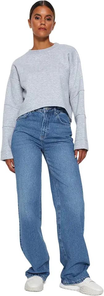 TRENDYOL Damen Jeans Trendyol Damen Gerade Weites Bein Hohe Taille Jeans