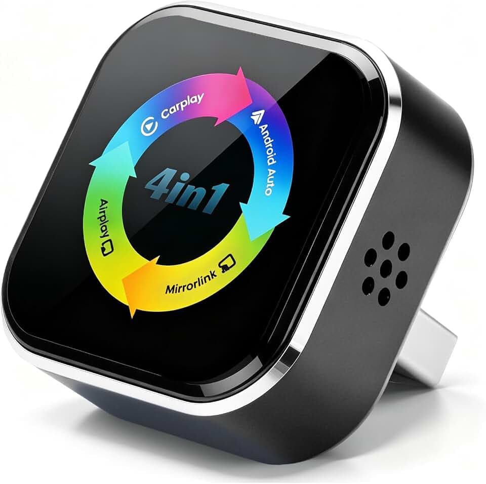 2026 4-in-1 Wireless CarPlay Adapter – Kabelgebunden zu Kabellos für CarPlay & Android Auto, 2.4+5.8GHz Dualband WiFi, mit MirrorLink & AirPlay Spiegelung, kompatibel für iPhone & Android, USB-A/C