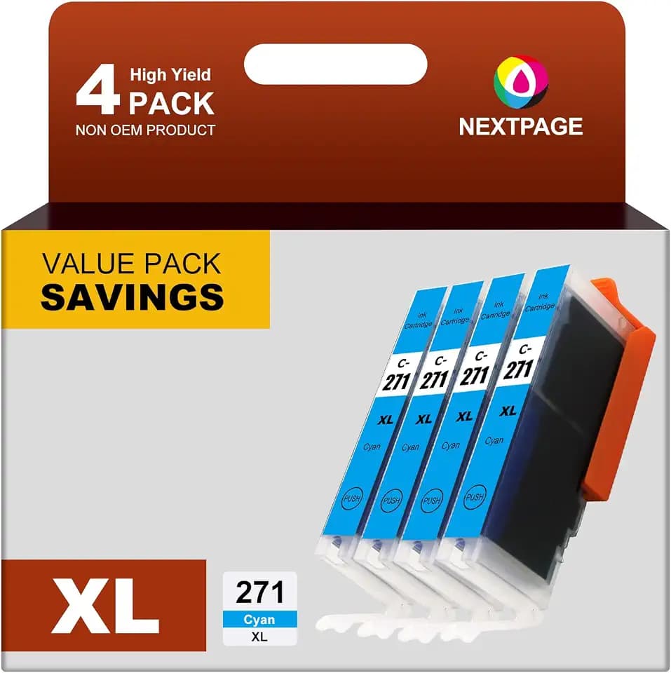 NEXTPAGE 271XL Cyan Ink Cartridges Compatible Replacement for Canon CLI-271XL CLI271 PGI271 XL for PIXMA MG6820 TS9020 TS6020 MG7720 MG6821 TS5020 TS8020 MG5720 MG5722 Printer