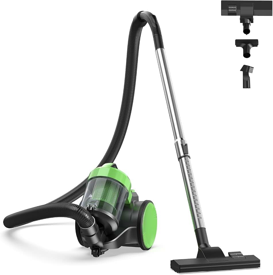 OLIXIS Canister Vacuum Cleaner for Home, Lightweight Portable Vacuum Cleaners with Automatic Retractable Cord, Bagless Canister with Washable HEPA Filter for Hardwood Floor & Carpet, Green