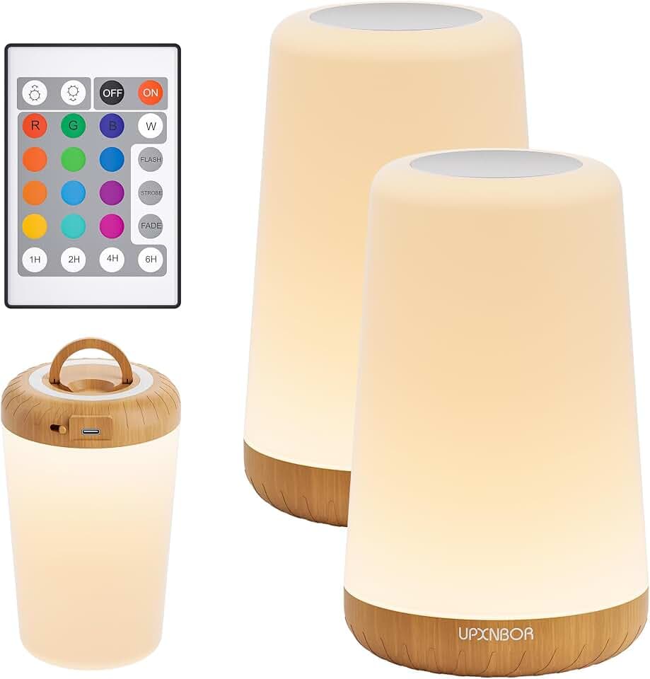 Nachttischlampe, Nachtlicht für Schlafzimmer Kinderzimmer, 2er-Pack | Touch Stilllicht mit Fernbedienung, 13 RGB Farben & 4 Modi, Dimmbar, Timer, Haken, USB aufladbar, für Wohnzimmer