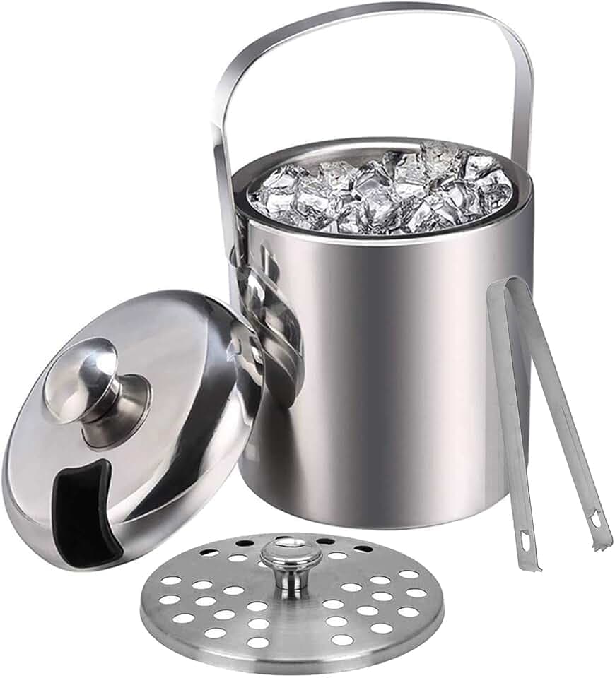 Eiseimer mit Deckel Zange und Sieb 3L Eiskübel Edelstahl Eisbehälter Sektkühler Eiswürfelbehälter Eiskühler Eiswürfelkühler Ice Bucket für Party Restaurant Picknick Bier Champagner Wein