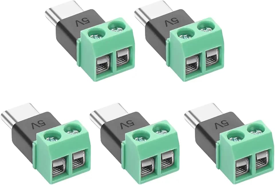 5 Stk Typ C Stecker auf 2 poligen Anschluss, Lötfreie Anschlüsse, 5V 3A, USB C 2Pin Lötfreier Adapter, Crimp Klemmleiste Stecker, Kein Datentransfer, für Tablets, Kameras, Spielzeug, Kleingeräte etc