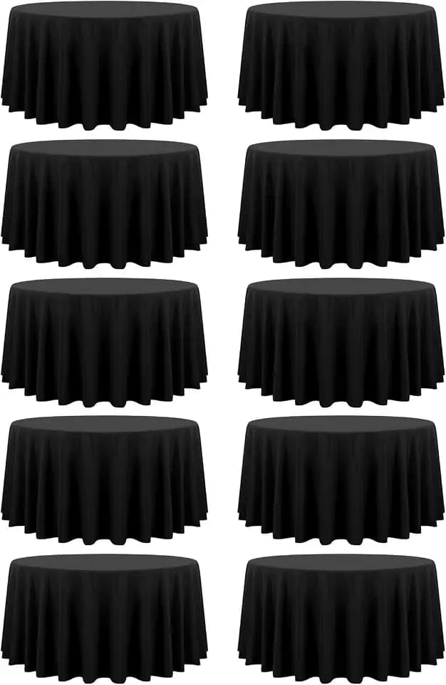 10 Stück Schwarz Runde Tischdecke 300 cm,Runde Polyester-Tischdecke
