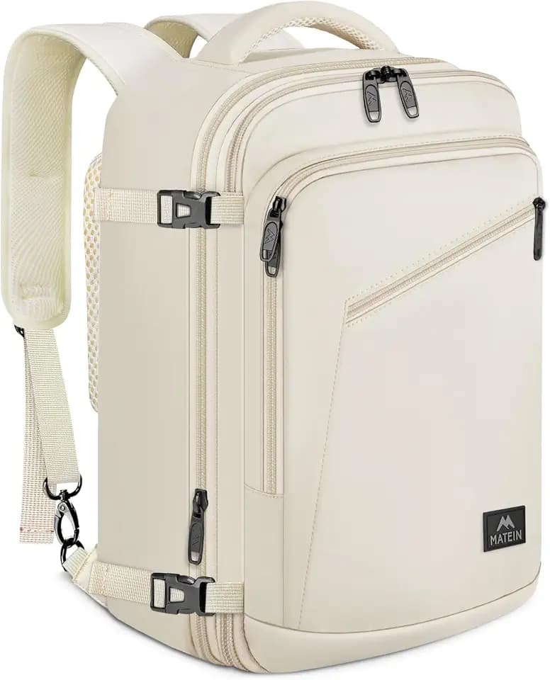 MATEIN Ryanair Handgepäck 40x30x20 Rucksack Damen, Reiserucksack Damen | Für Flugzeug, Klein 24L Ryanair Rucksack 40x30x20 Reiserucksack Handgepäck Flugzeug für Weekender, Kurze Tirp, Beige