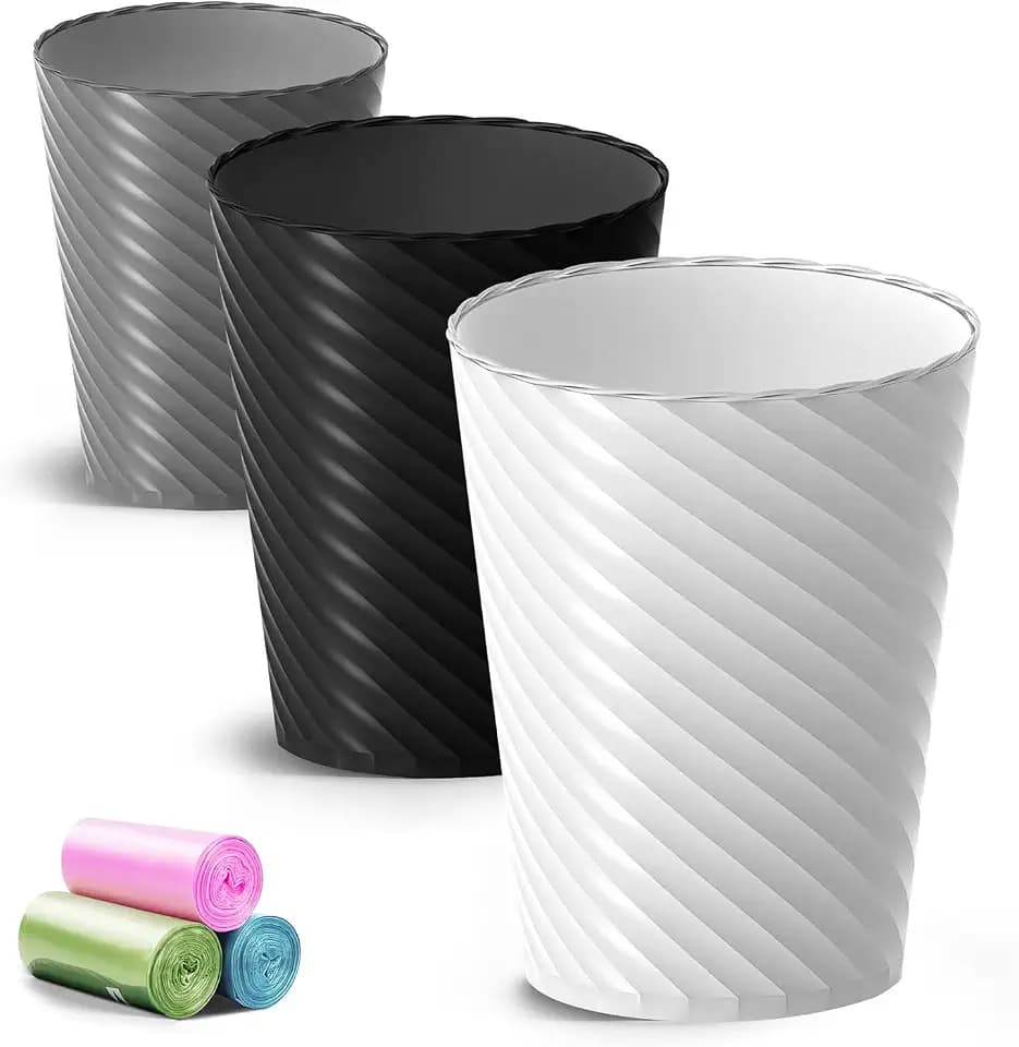 Lysam Bathroom Trash Can 3 Pack, 1.8 Gallon Small Trash Can with Trash Bags