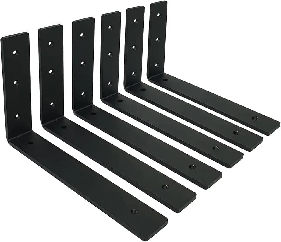 MLOQI 6 stück Regalhalterung Schwarz Regalwinkel Schwerlast, Regalwinkel Schwarz Metall, Wandhalterung Winkel regal 0,5 cm Dick 30 cm