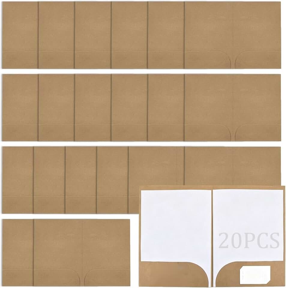 20 Stück Braun Dokumentenmappe A4 Kraftpapiermappe Präsentationsmappe Mit Visitenkartenfach und Doppeltaschen für Dokumente Besprechungen und Berichte
