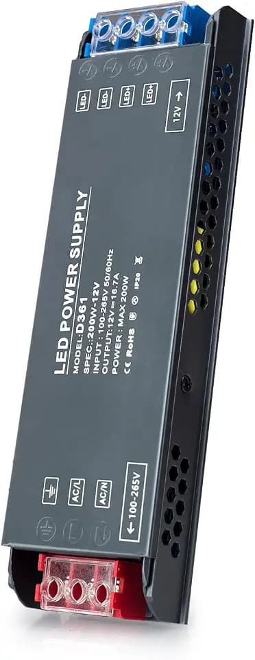 BRIMETI LED Trafo 12V 200W LED Treiber Netzteil, Schaltnetzteil LED Transformator 16,64A AC 230V auf DC 12 Volt, Kompakter Extrem Dünner Konstantspannung Niedervolttrafo für Lampen