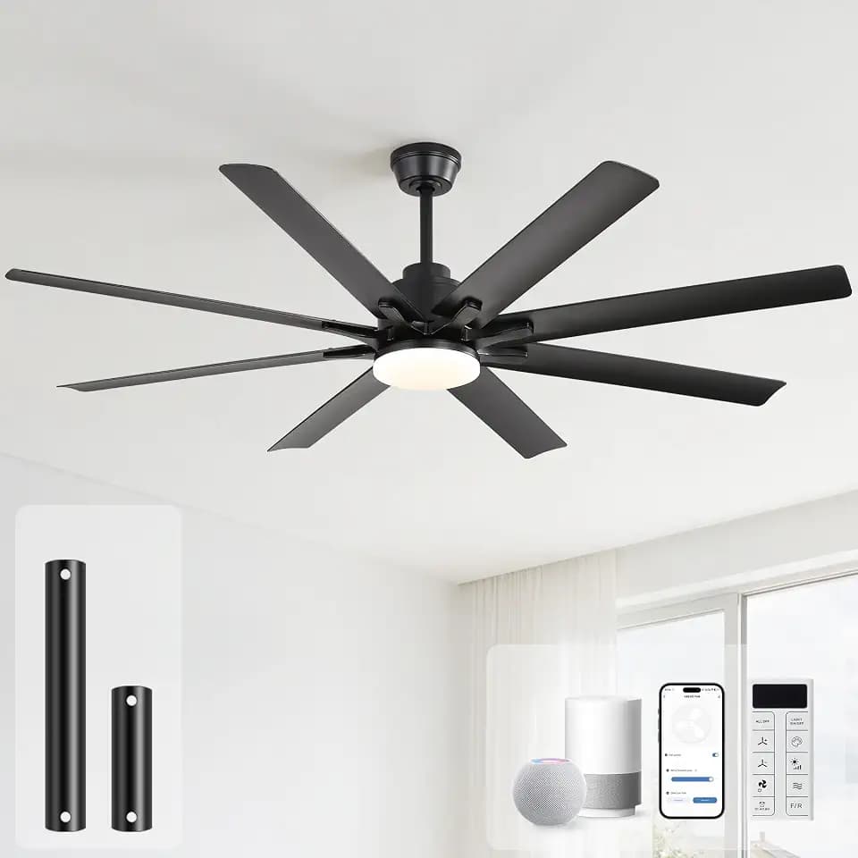 Sofucor 52 Inch Smart Ceiling Fans with Lights, Black Ceiling Fan