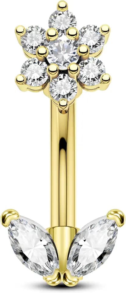COCHARM Cute Flower Rook Earrings Silver and Gold 16g Stainless Steel 8mm