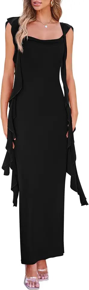PRETTYGARDEN Summer Dresses for Women Ruffle Bodycon Maxi Dress
