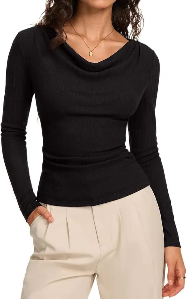 REORIA Womens Long Sleeve Shirts 2026 Fall Casual Business Cowl Neck Tops