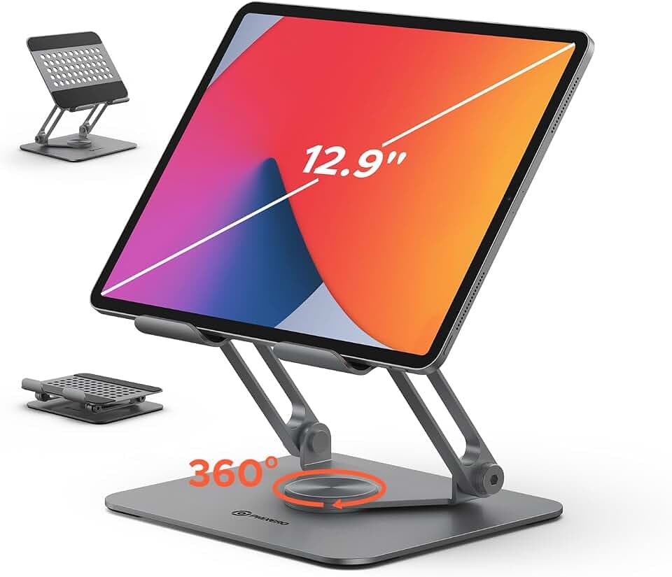 PHIXERO 360° Tablet Ständer, Faltbar Tablet Halterung Tisch, Grau CA1