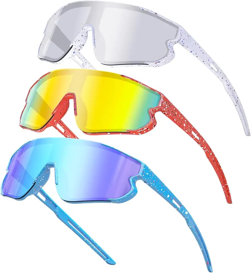 3PACK Kids Sunglasses Youth Baseball Sunglasses for 4-12 Boys Girls Cycling Softball Running UV400 Sports Goggles