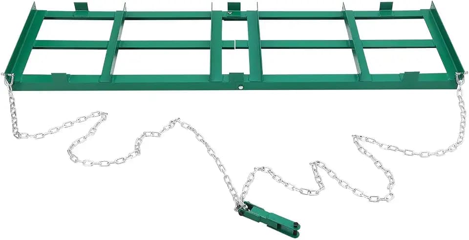 Garvee 6 FT Drag Harrow Driveway Grader, Tow Behind Lawn and Power Rake with 6 FT Chain, Lawn Leveling for ATV, UTV, Tractor, Mower, Land Leveler for Gravel, Sand, Soil, Hay，Gravel Driveway Drag，Green