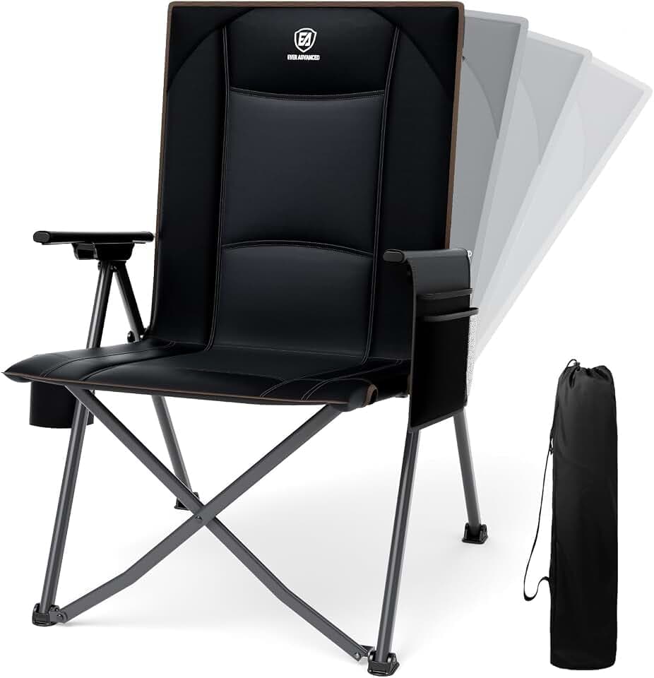 EVER ADVANCED Campingstuhl Faltbar Rückenverstellbar in 4 Positionen 160KG | 160KG Belastbar, Klappstuhl Recliner Campingstuhl mit Seitentasche & Getränkehalter, Angelstuhl für Camping, 5,4kg leicht