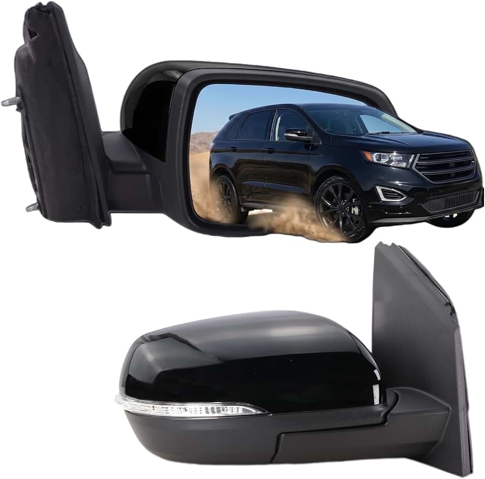 Right Passenger Side Mirror Fits 2015 2016 2017 2018 2019 2020 2021 2022 2023 2024 Ford Edge With Manual Folding Heated Turn Signal Puddle Light Blind Spot Black Replace#JT4Z-17682-FB(9Pins)