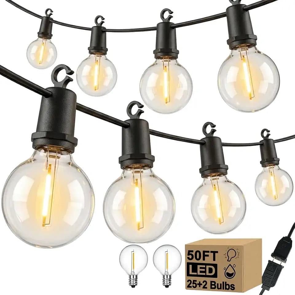 LED Outdoor String Lights, 50FT 25 G40 Bulbs Shatterproof Patio Lights