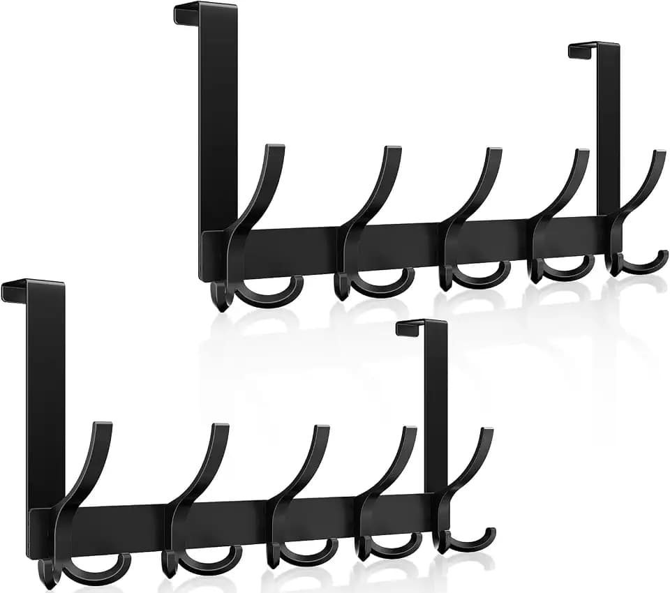 Optish Door Hanger Hook, Over The Door Hooks for Hanging, Over The Door Towel Racks for Bathroom, Over The Door Hanger - 5 Triple Hooks for Towel, Clothes and Hat (Black, 2 Pack), TRI-1P