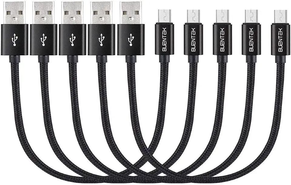 Kurzes Micro-USB-Kabel, 5 Stück, 20,3 cm, kurzes Nylon, geflochten, Hochgeschwindigkeits-USB auf Micro-USB-Ladekabel für Android-Geräte, schwarz
