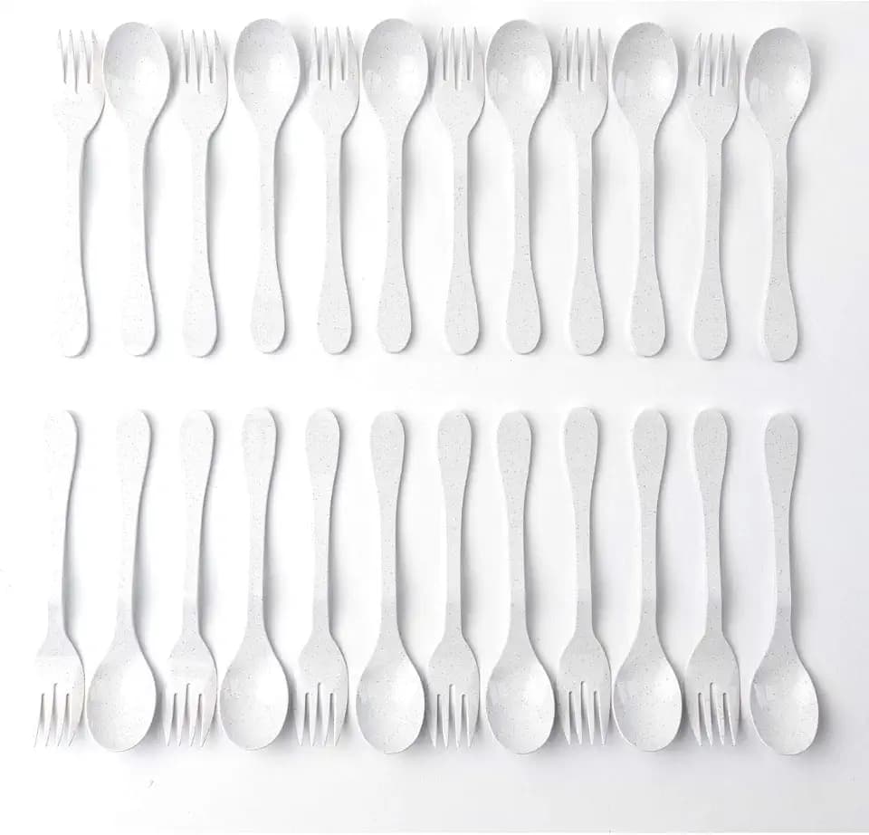 Knork Eco Plant Based 24 Pack Reusable Bamboo Flatware Set (White)…