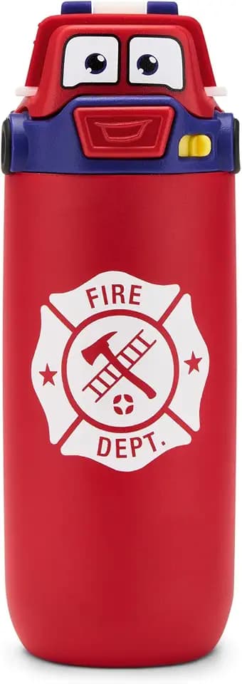 Ello Ellies 12oz Stainless Steel Leakproof Kids Water Bottle, Firetruck