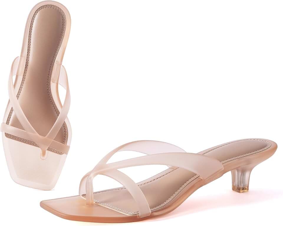 Women Kitten Heels Flip Flop Sandals Waterproof Small Clear Jelly Beach Pool Dress Transparent Wide Foot Thong Heel Summer Quick-drying Shoes