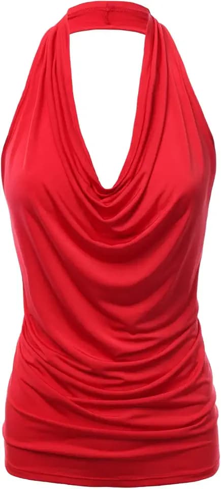 Women's Casual Halter Neck Draped Front Sexy Backless Tank Top (S-3XL) (CLLTJ316)