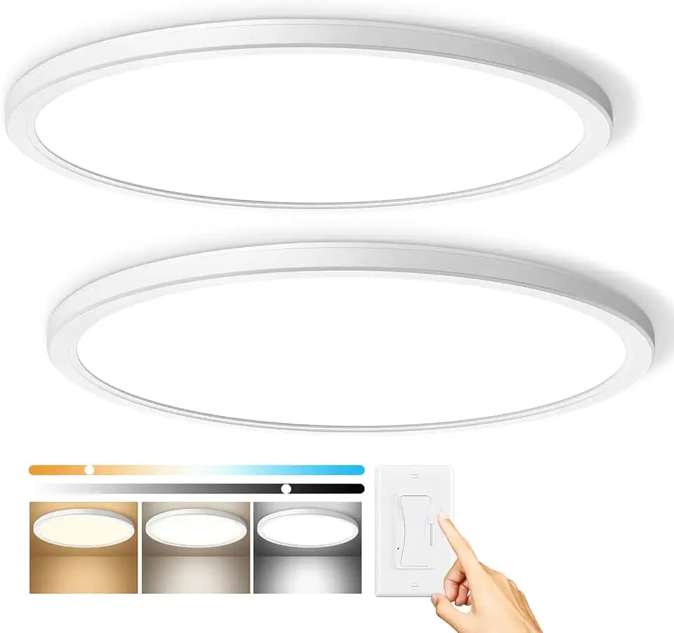 Super Slim 3200LM 12Inch LED Ceiling Lights Flush Mount, Dimmable 3000K 4500K 6000K CCT, Low Profile Surface Mount Light Fixtures, 24W Thin Flat LED Panel Lights for Bedroom Bathroom Kitchen, 2 Packs